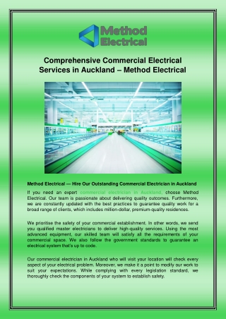 Comprehensive Commercial Electrical Services in Auckland – Method Electrical