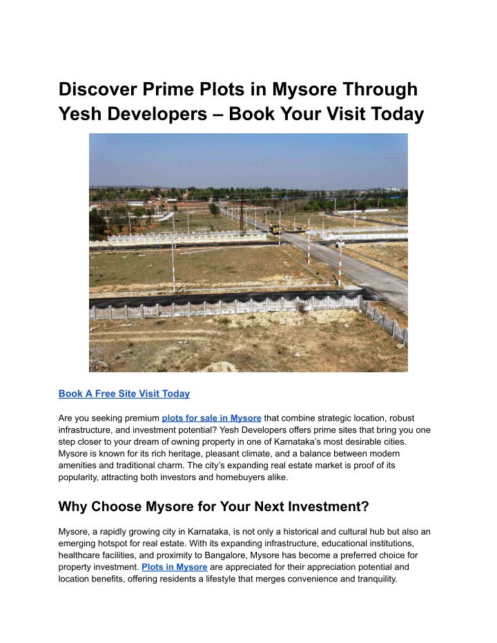 discover prime plots in mysore through yesh