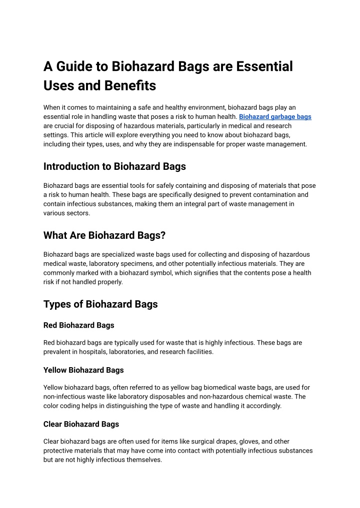 a guide to biohazard bags are essential uses