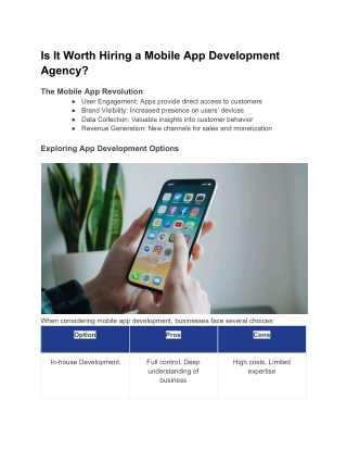 is it worth hiring a mobile app development agency