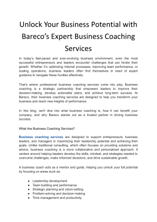 Unlock Your Business Potential with Bareco’s Expert Business Coaching Services