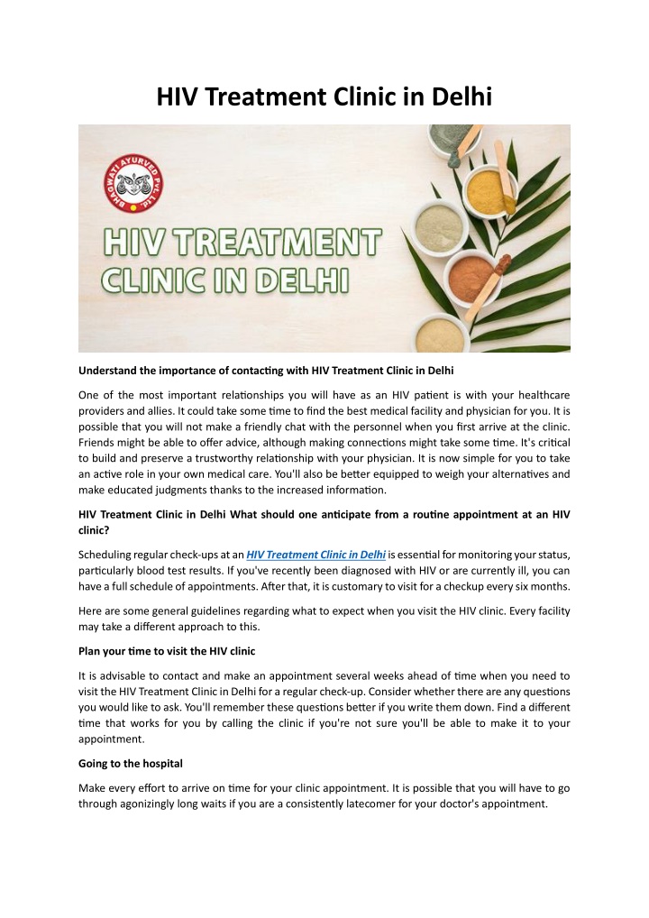 hiv treatment clinic in delhi