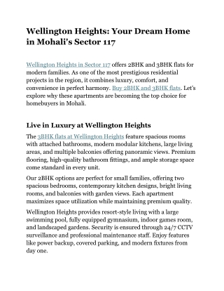 Wellington Heights: Your Dream Home in Mohali's Sector 117