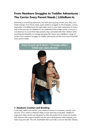 From Newborn Snuggles to Toddler Adventures: The Ideal Baby Carrier for Every St