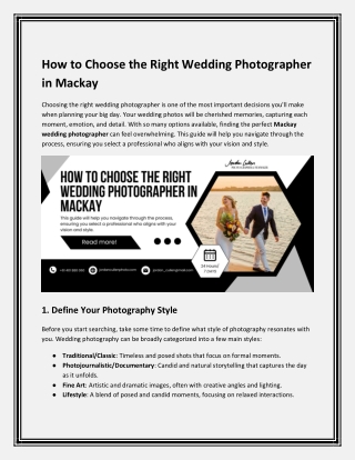 How to Choose the Right Wedding Photographer in Mackay