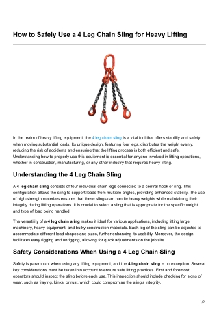 How to Safely Use a 4 Leg Chain Sling for Heavy Lifting