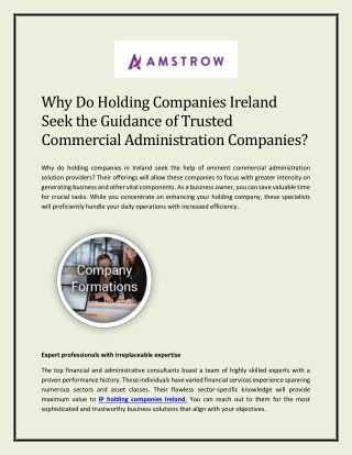 Why Do Holding Companies Ireland Seek the Guidance of Trusted Commercial Admini