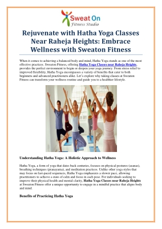 Transform Your Health with Hatha Yoga Classes Near Raheja Heights