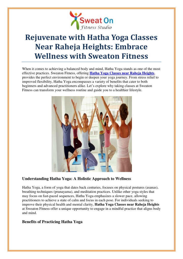 rejuvenate with hatha yoga classes near raheja