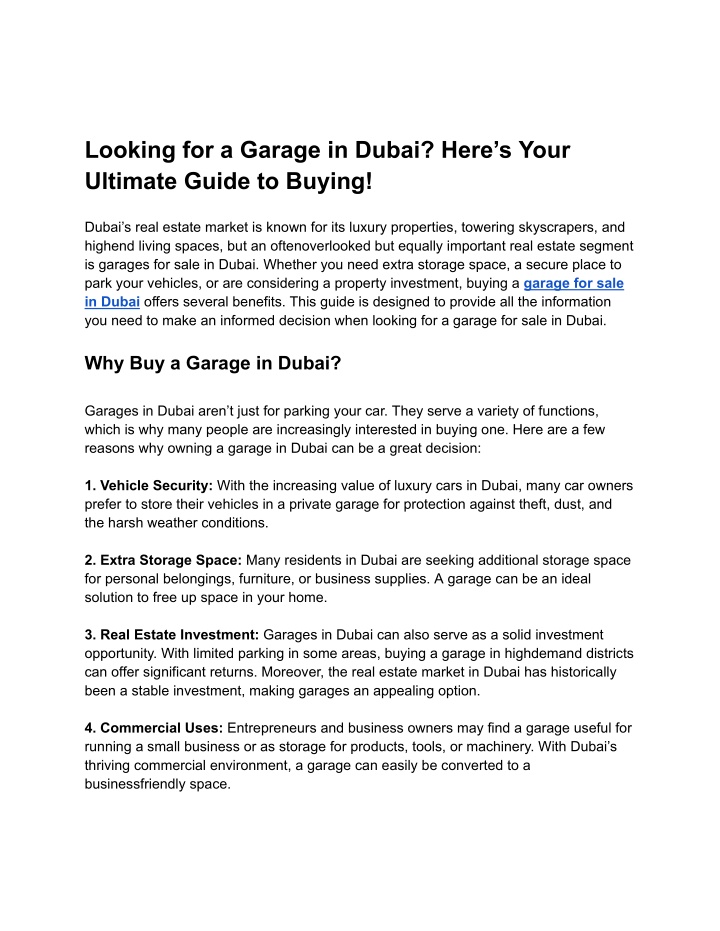 looking for a garage in dubai here s your