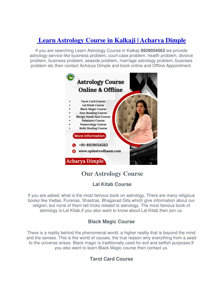 learn astrology course in kalkaji acharya dimple