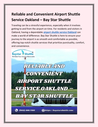 Reliable and Convenient Airport Shuttle Service Oakland – Bay Star Shuttle