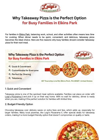 Convenient Takeaway Pizza for Busy Families in Elkins Park | Luigi's Pizzarama