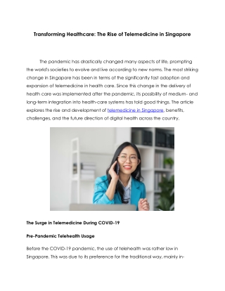 Transforming Healthcare: The Rise of Telemedicine in Singapore