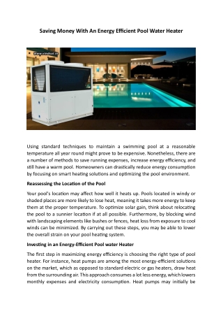 saving money with an energy efficient pool water