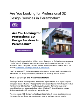 Are You Looking for Professional 3D Design Services in Perambalur