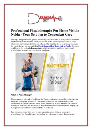 Professional Physiotherapist For Home Visit in Noida - Your Solution to Convenie