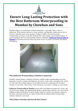 Affordable Bathroom Waterproofing in Mumbai – Quality You Can Trust