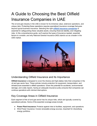 A Guide to Choosing the Best Oilfield Insurance Companies in UAE