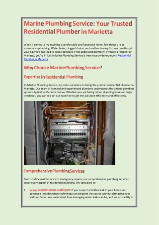 Marine Plumbing Service Your Trusted Residential Plumber in Marietta