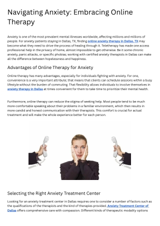 Navigating Anxiety: Embracing Online Therapy