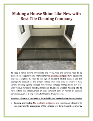 Making a House Shine Like New with Best Tile Cleaning Company