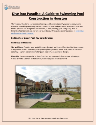 Dive into Paradise  A Guide to Swimming Pool Construction in Houston