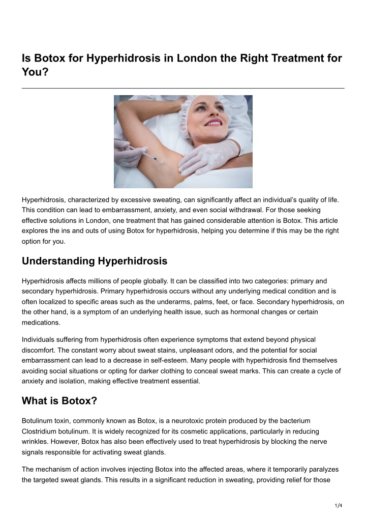 is botox for hyperhidrosis in london the right