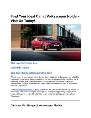 Find Your Ideal Car at Volkswagen Noida – Visit Us Today