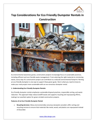 Top Considerations for Eco Friendly Dumpster Rentals in Construction