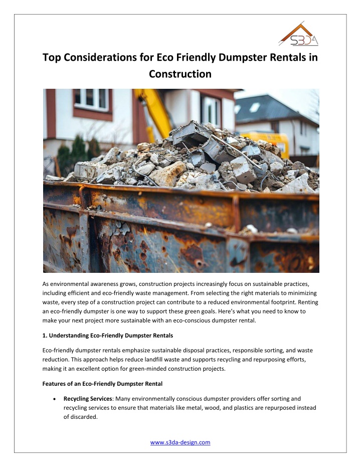 top considerations for eco friendly dumpster