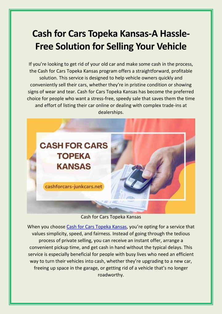 cash for cars topeka kansas a hassle free