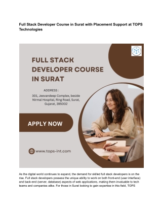 Full Stack Developer Course in Surat with Placement Support at TOPS Technologies