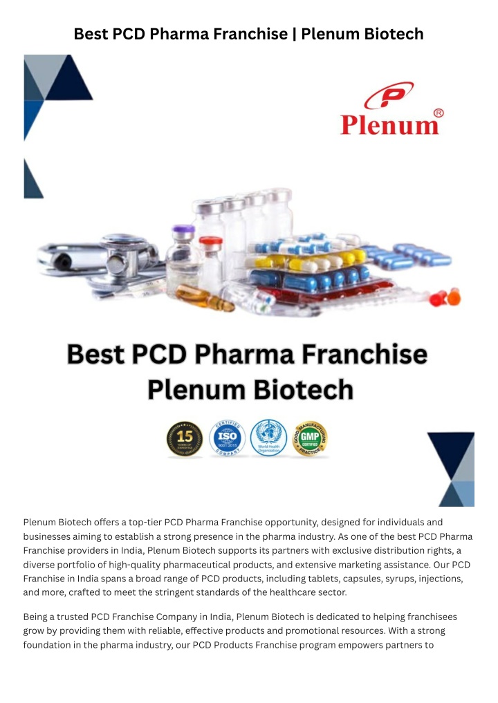 best pcd pharma franchise plenum biotech