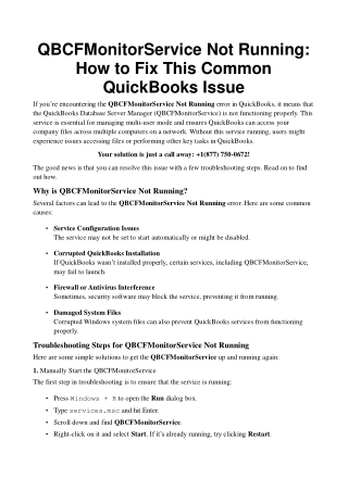QBCFMonitorService Not Running How to Fix This Common QuickBooks Issue
