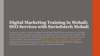 digital marketing training in mohali seo services with s2vinfotech mohali