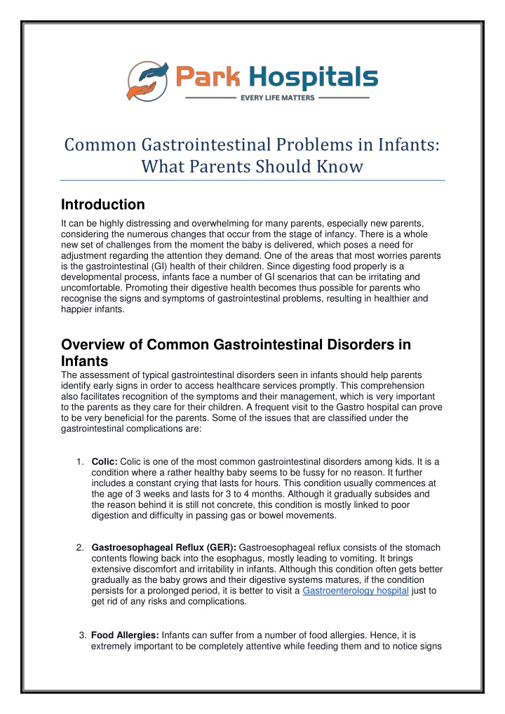 common gastrointestinal problems in infants what