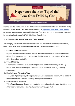 Book the Ultimate Taj Mahal Tour from Delhi by Car for a Perfect Getaway