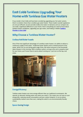 East Cobb Tankless Upgrading Your Home with Tankless Gas Water Heaters