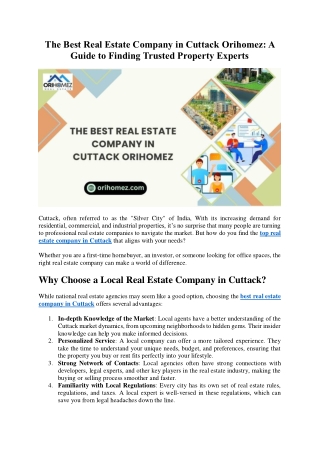 The Best Real Estate Company in Cuttack Orihomez