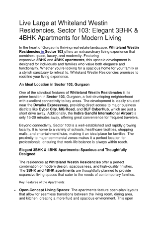 live large at whiteland westin residencies sector