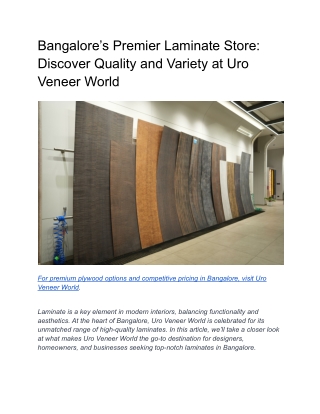 Bangalore’s Premier Laminate Store_ Discover Quality and Variety at Uro Veneer World