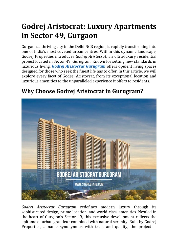 godrej aristocrat luxury apartments in sector