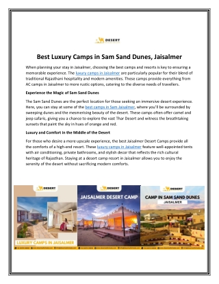 Best Luxury Camps in Sam Sand Dunes