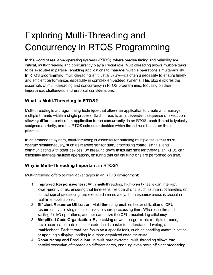 exploring multi threading and concurrency in rtos