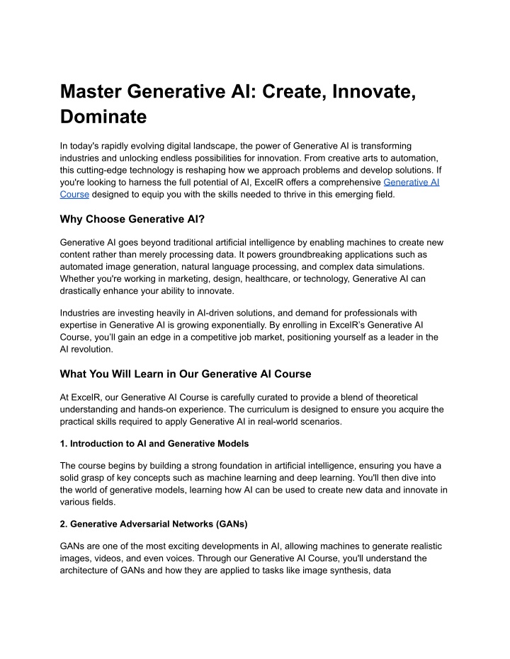 master generative ai create innovate dominate