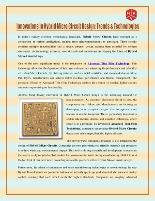 Innovations in Hybrid Micro Circuit Design - Trends & Technologies