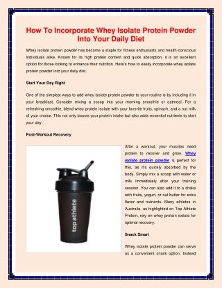 How To Incorporate Whey Isolate Protein Powder Into Your Daily Diet