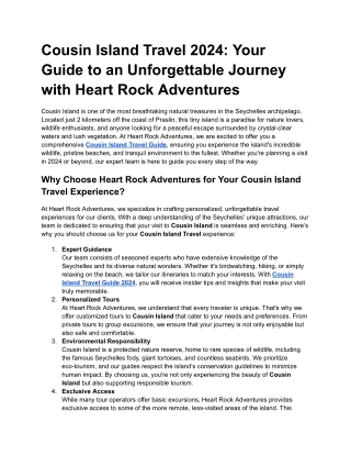 Cousin Island Travel 2024_ Your Guide to an Unforgettable Journey with Heart Rock Adventures