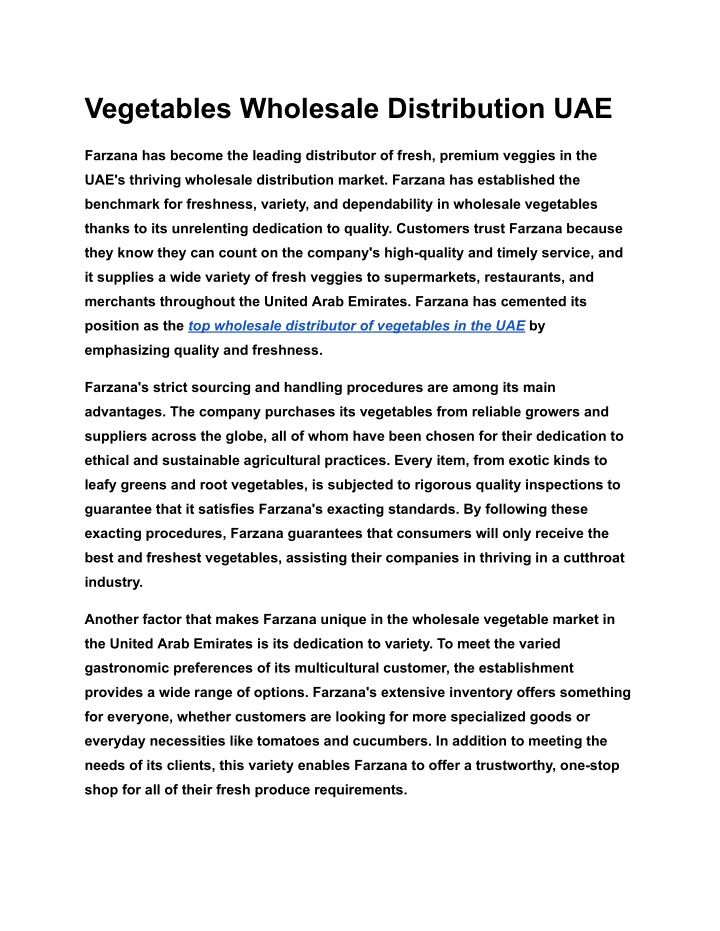 vegetables wholesale distribution uae